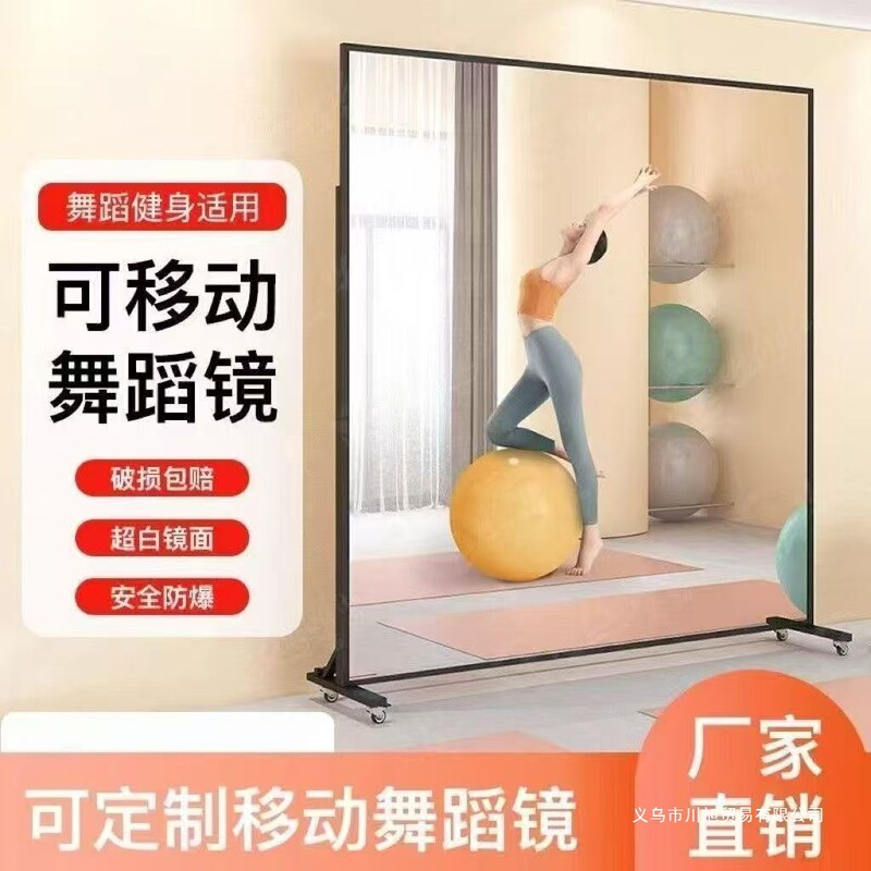 Mobile Dance Mirror, Dressing Mirror, Household Movable Mirror, Full-Length Floor Mirror, Yoga Fitness Practice Room Large Mirror