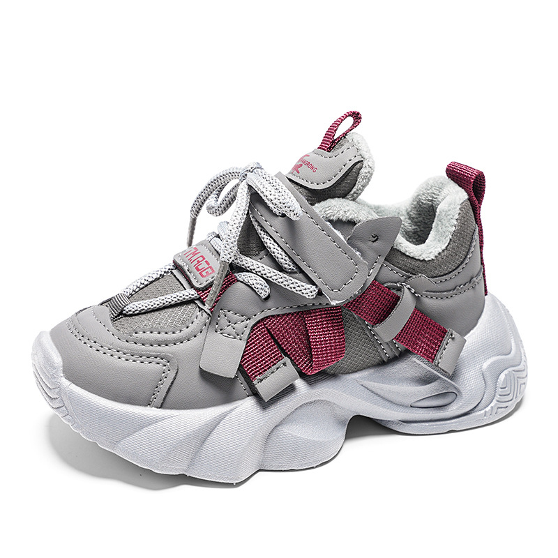 Zapatos deportivos para niños otoño y invierno de 2025, niños y niñas con suela suave de lana ecológica, zapatos de algodón transfronterizos para niños de mediano tamaño