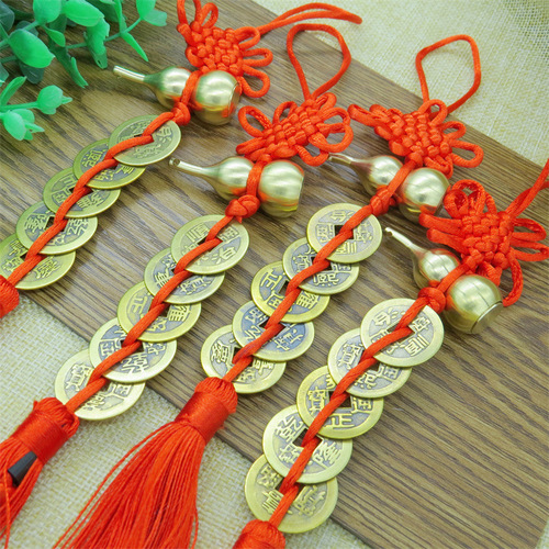 Pure copper gourd five emperors coins copper coin pendant small Chinese knot real copper decoration car interior rearview mirror pendant pendant