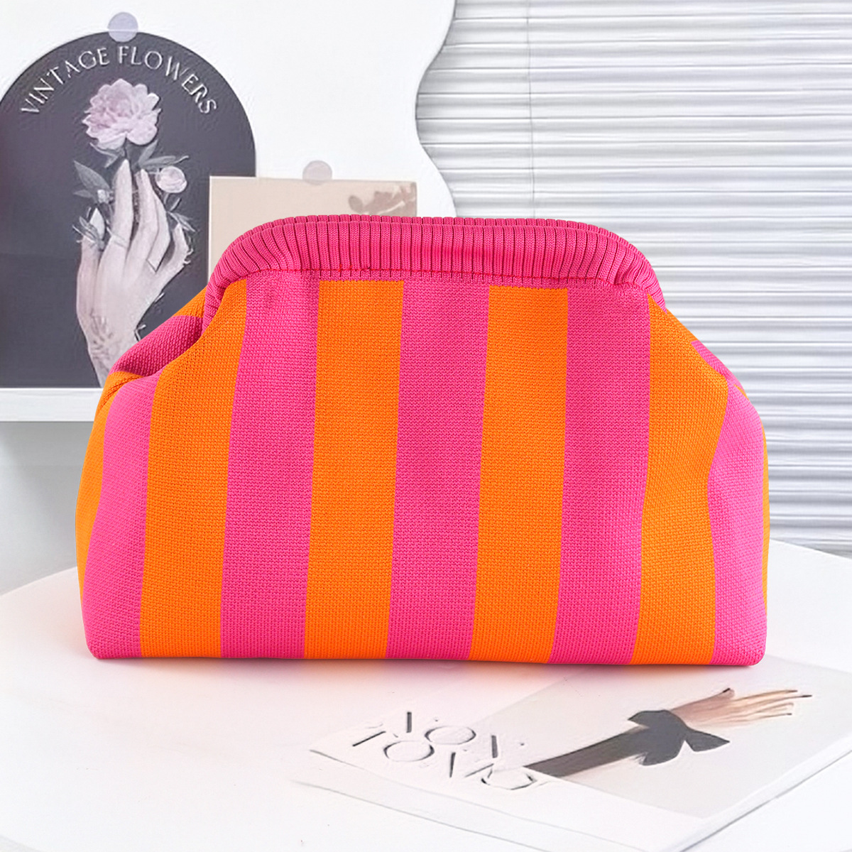 Bolsa de nube para damas bolsas de tejido portátiles bolsas de almacenamiento a rayas bolsas de maquillaje universal bolsas de mano de tejido volador agujeradas bolsas de mujer image 9