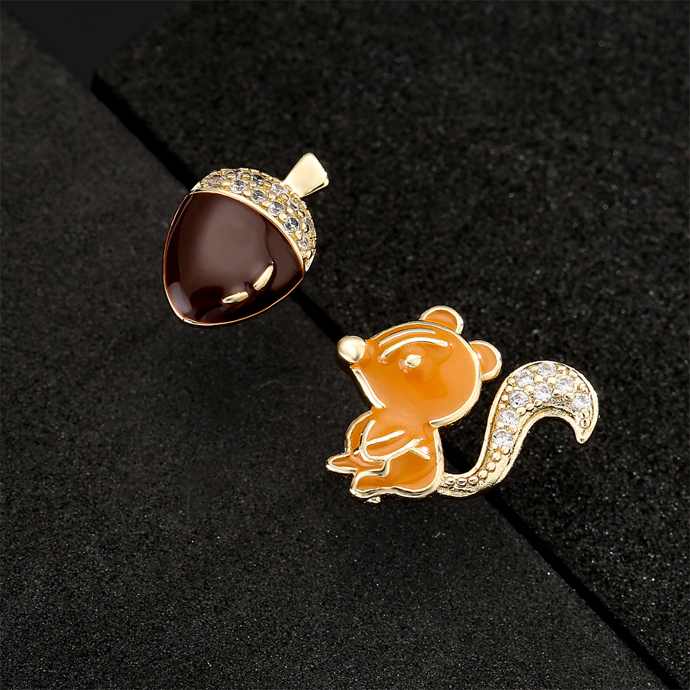 fashion drop oil zircon animal earrings copper plated 18K gold squirrel pine cone earringspicture4