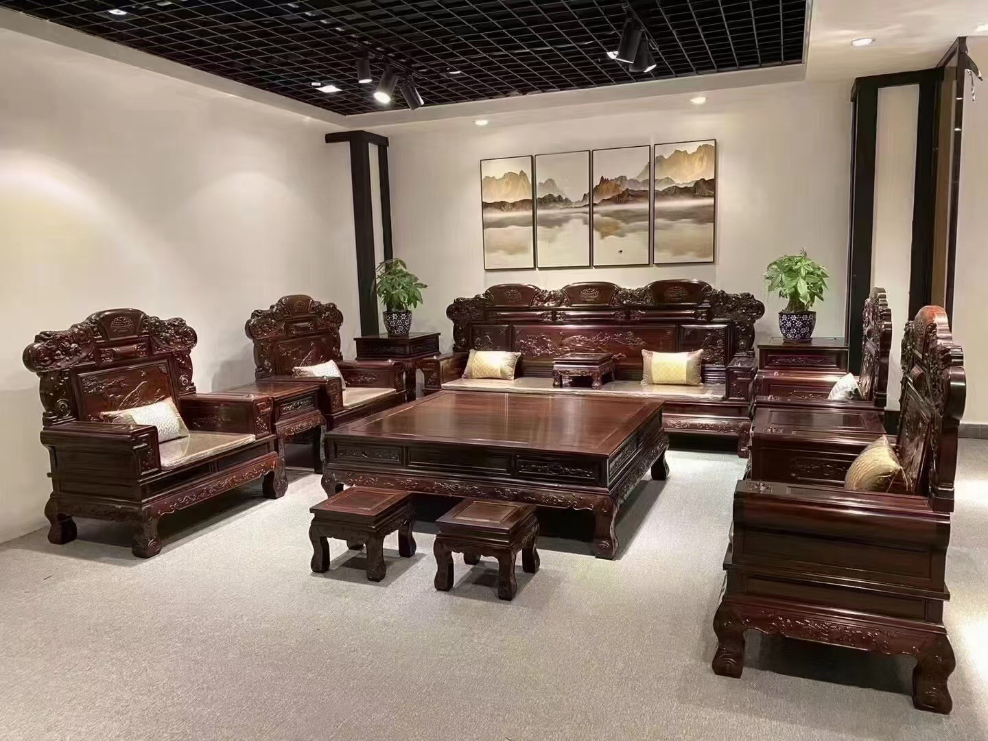Sofa Classical Furniture Rosewood Sofa Large Living Room Sofa Gold and Jade Sofa Ten-Piece Set Thirteen-Piece Set