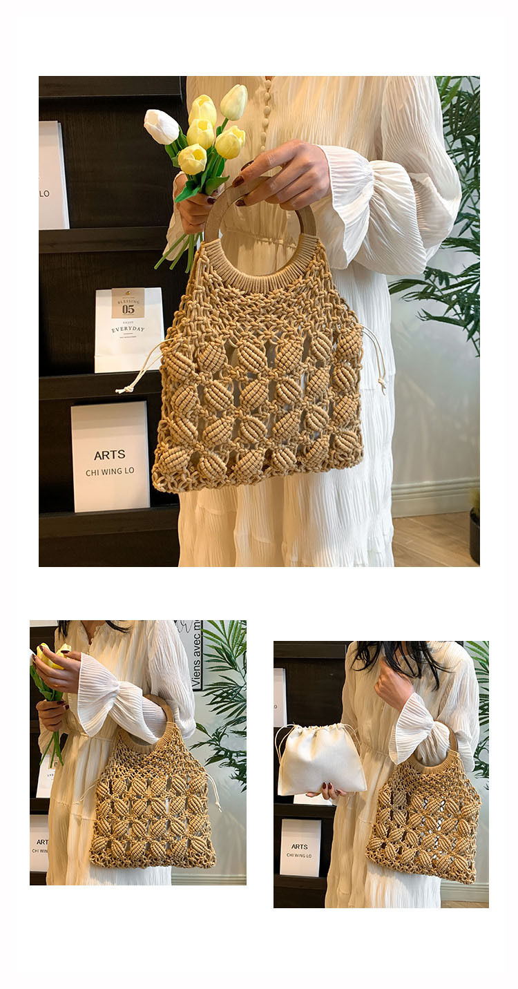 Women's Medium Fabric Solid Color Basic Classic Style Weave Hollow Open Straw Bag display picture 2