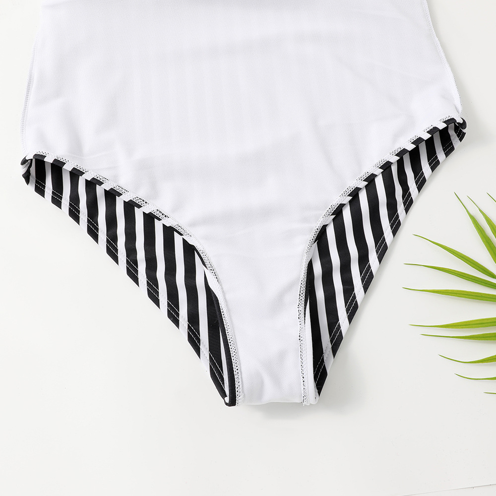 One-piece swimsuit V-neck halter swimsuit sweet striped bikini swimsuit