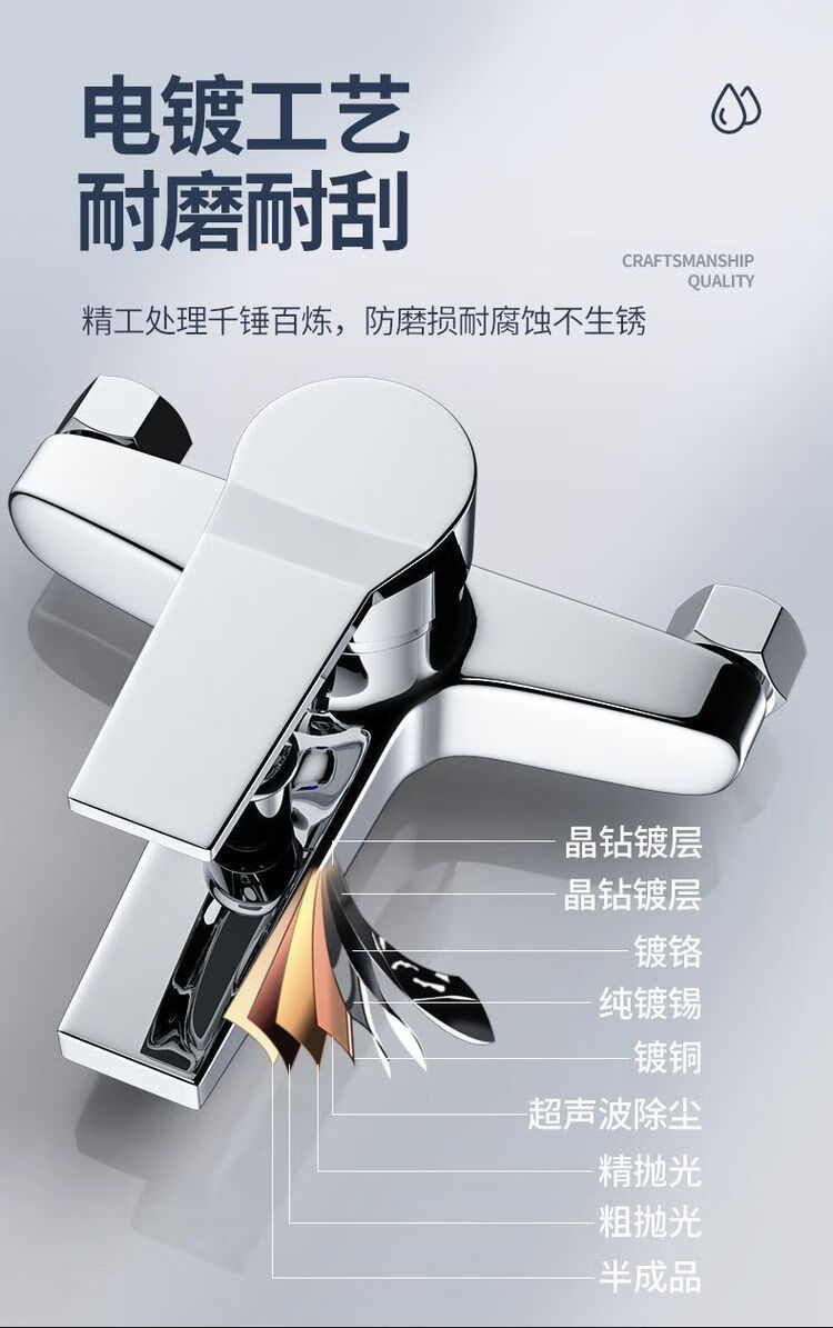 All-copper shower faucet, hot and cold water mixing valve, bathroom showerhead, shower head set, three-in-one mixing valve, bathtub faucet Item Picture