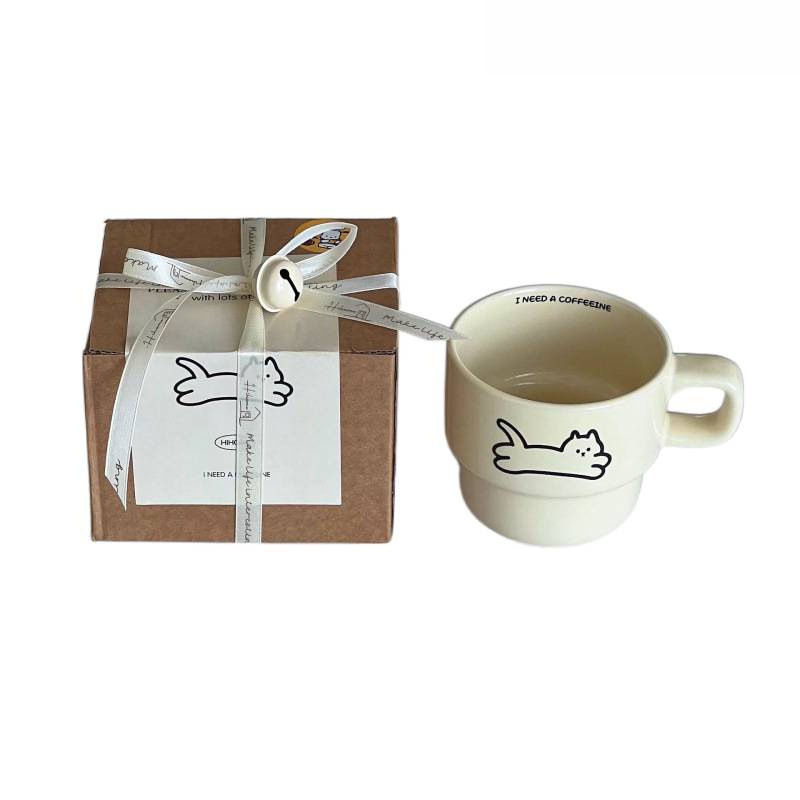 New Cute Cat Ins Puppy Couple Stacking Mug Gift High Temperature Resistant Ceramic Coffee Water Cup_voghion.com