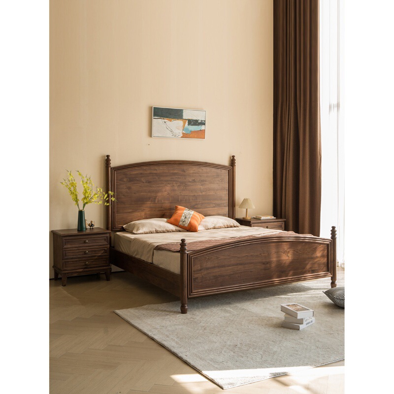 North American black walnut American bed double 1.8 meters 1.5 meters modern simple master bedroom large backrest solid wood bedside table