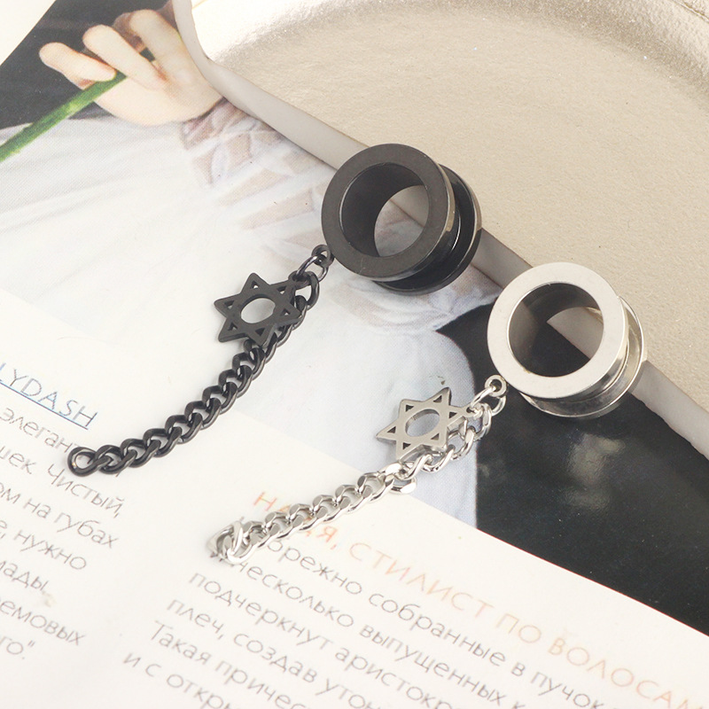 Spiral Star Chain Pendant Ear Auger Popular Piercing Earrings Black 25mm detail image 9