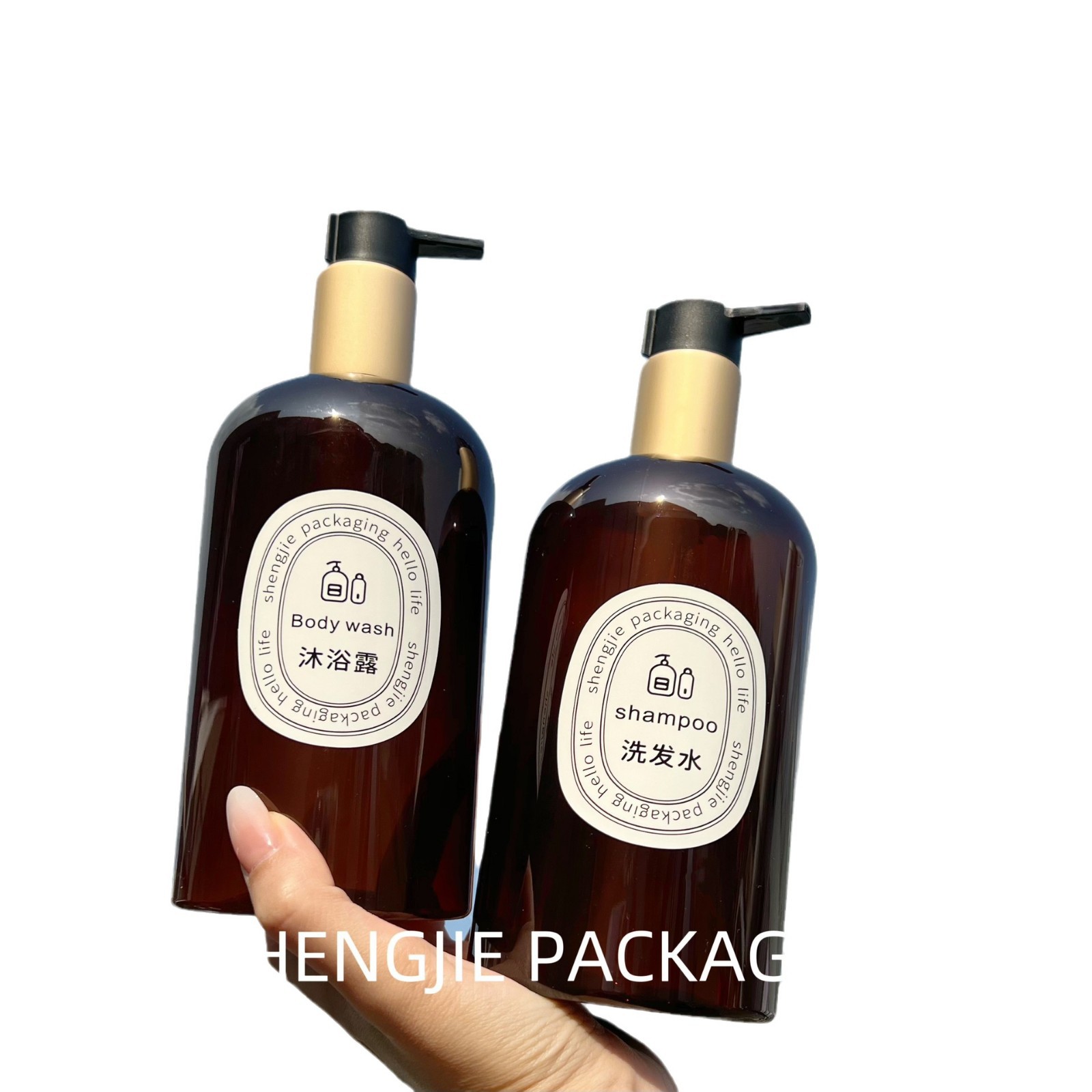 Gran capacidad de almacenamiento de chocolate marrón protector contra la luz aceite de semilla de té masaje de aceite de plástico de presión botella vacía