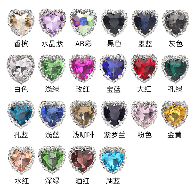 Perforación de garras de borde en forma de corazón transfronterizo Perforación artificial Perforación de diamantes cosidos a mano Adornos de zapatos Accesorios de joyería de ropa Hebilla de cristal de corazón de melocotón