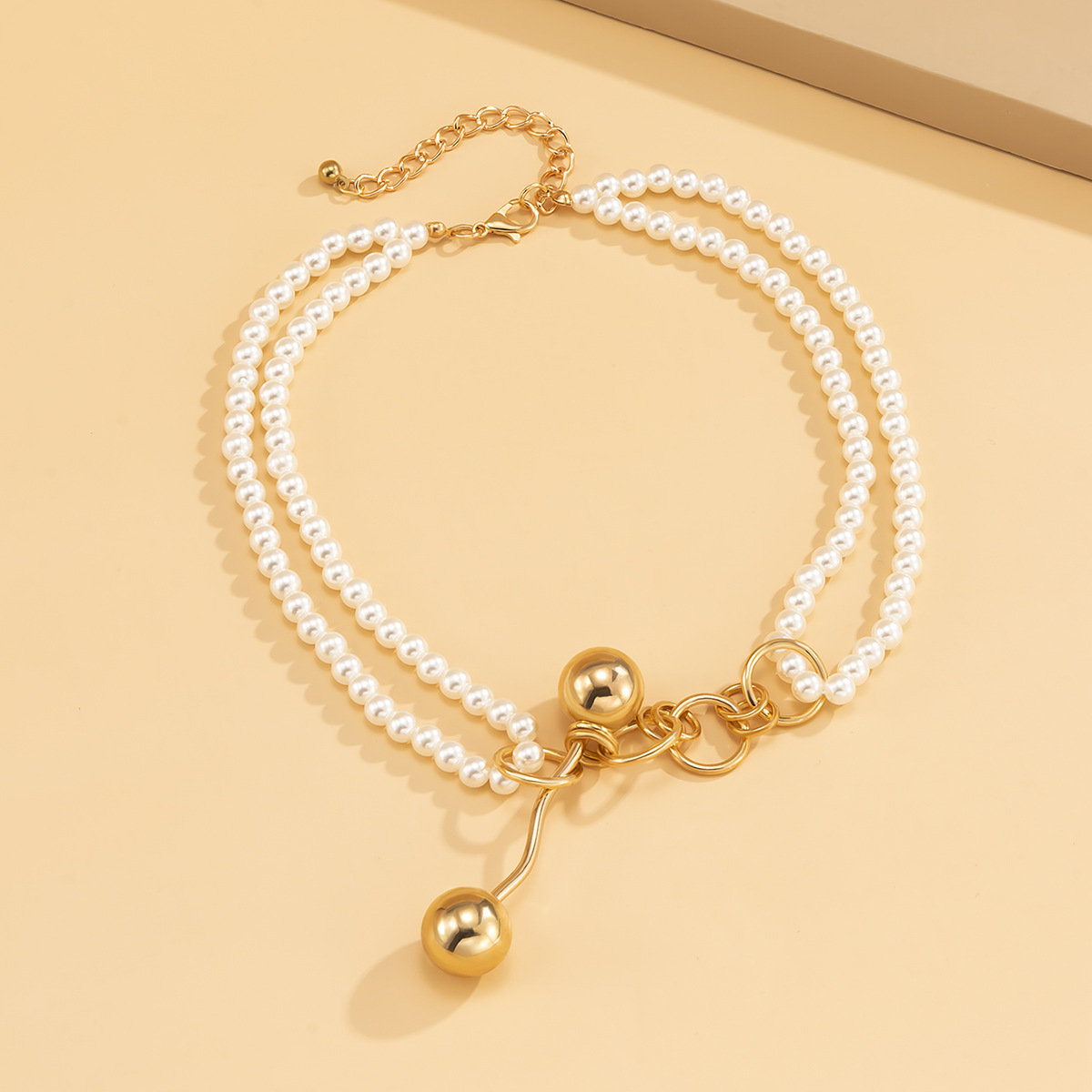 Fashion Round Bead Chain Double Imitation Pearl Necklace display picture 8