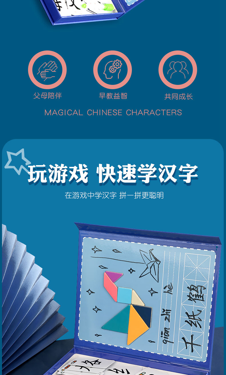 8-in-1 magic Chinese character card tangram toy, children's language and character recognition teaching aid, radical spelling game manufacturer detail image 4