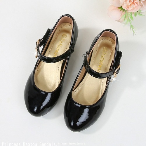 Children's leather high-heeled princess shoes, spring and autumn Korean version, for girls, crystal performance children's single shoes