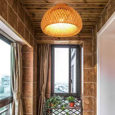 Cross-border bamboo ceiling lamp farmhouse wind woven lamps bamboo rattan art ceiling lamp aisle porch corridor bamboo lamp