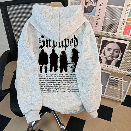 Cozy Fleece Thick High-End American Style Hooded Sweatshirt with Print for Men and Women, Unisex Autumn and Winter New Arrival