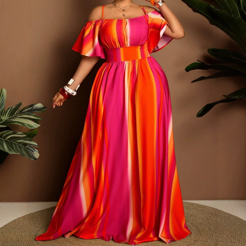 European and American Cross-Border Foreign Trade Plus-Size Women's Summer New Style Strapless Off-Shoulder Waist-Cinching Mid-Length Dress European and American Cross-Border Foreign Trade Plus-Size Women's Summer New Style Strapless Off-Shoulder Waist-Cinching Mid-Length Dress