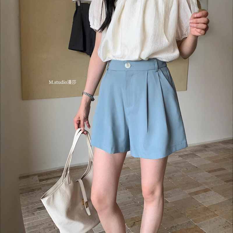 Big Sale Non-Returnable, Extremely Slim and Versatile High-Waisted Back Elastic Korean Style Suit Wide-Leg Casual Shorts for Women Summer 7120