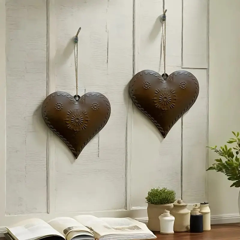 Cross-Border New Product Oushiyi Iron Heart-Shaped Wall Ornaments 2-Piece Set, Simple Installation Without Electricity for Interior Decoration