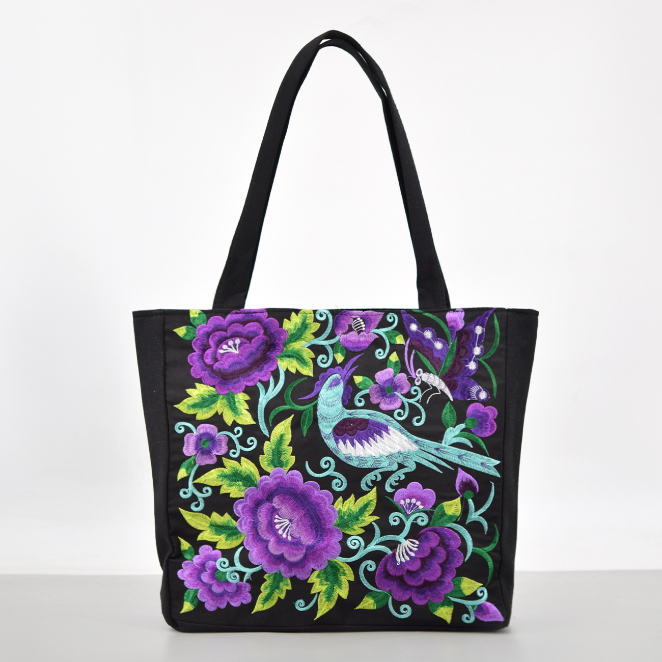 Bolso de hombro bordado de estilo étnico Bolso de Yunnan de gran capacidad Bolso Tote femenino Bolso de compras portátil de peonía de estilo nacional de lona