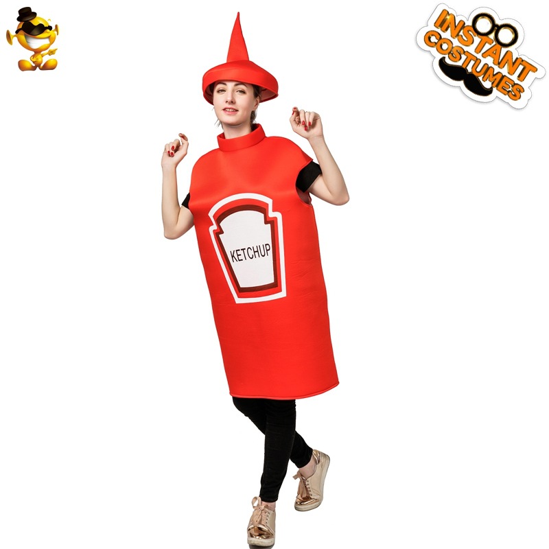 Halloween adulto hombres y mujeres pareja mostaza salsa de tomate traje adulto divertido juego de rol traje de escenario