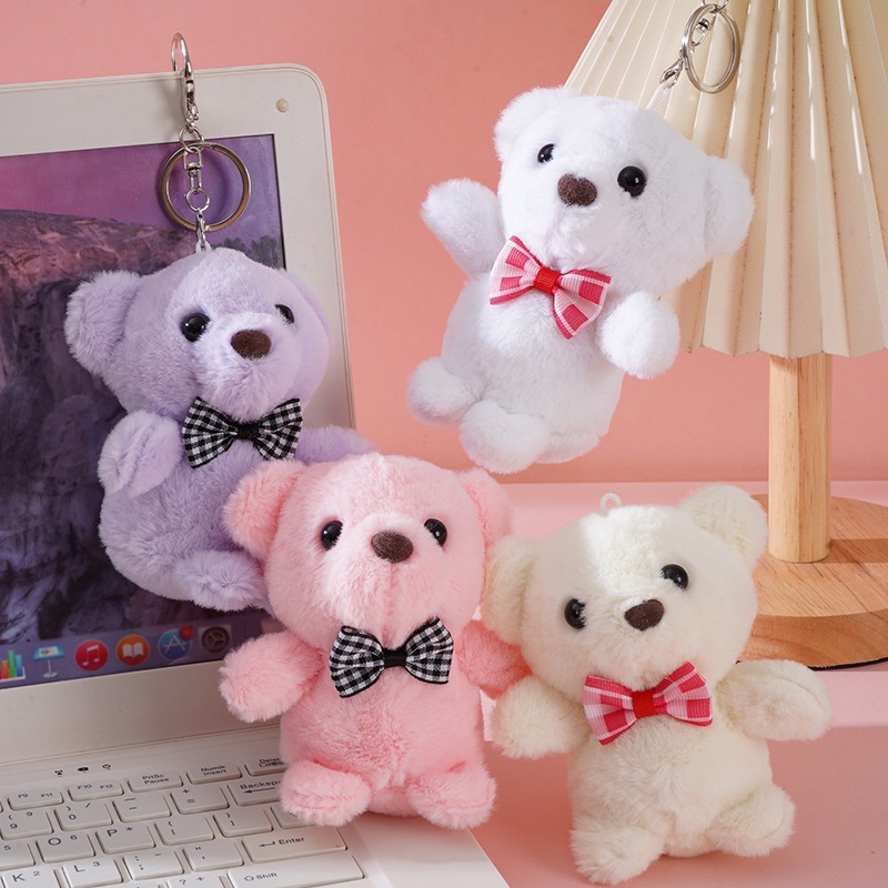 Cute Cartoon Bear Pendant Teddy Bear Doll Plush Doll Keychain Bow Tie Bear School Bag Pendant Doll Machine