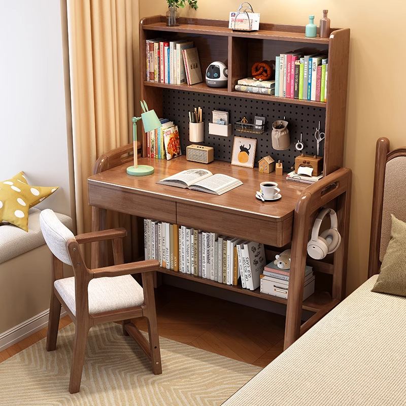 Solid Wood Desk with Pegboard Storage, Children's Study Desk, Small Apartment Student Writing Desk, Desk with Pegboard Storage