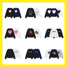 正确版 明星同款川久潮牌pla爱心刺绣短袖纯棉红心桃心情侣装卫衣