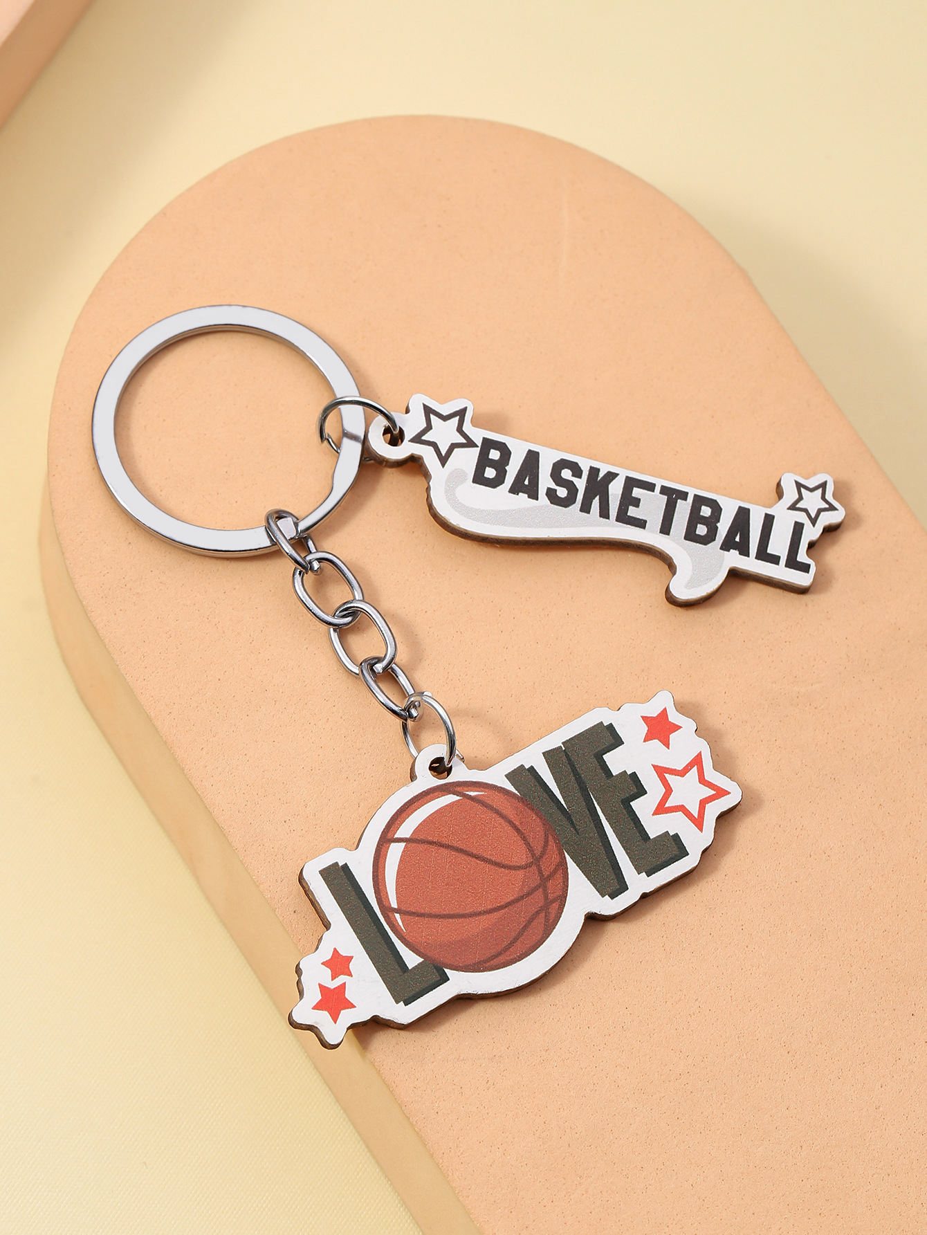 12g Weight Keychain Classification Daily Occasion Wood Material Letter, Ball Pattern Unisex Gender Sports Style Sports Letter Ball Wood Unisex Keychain 6