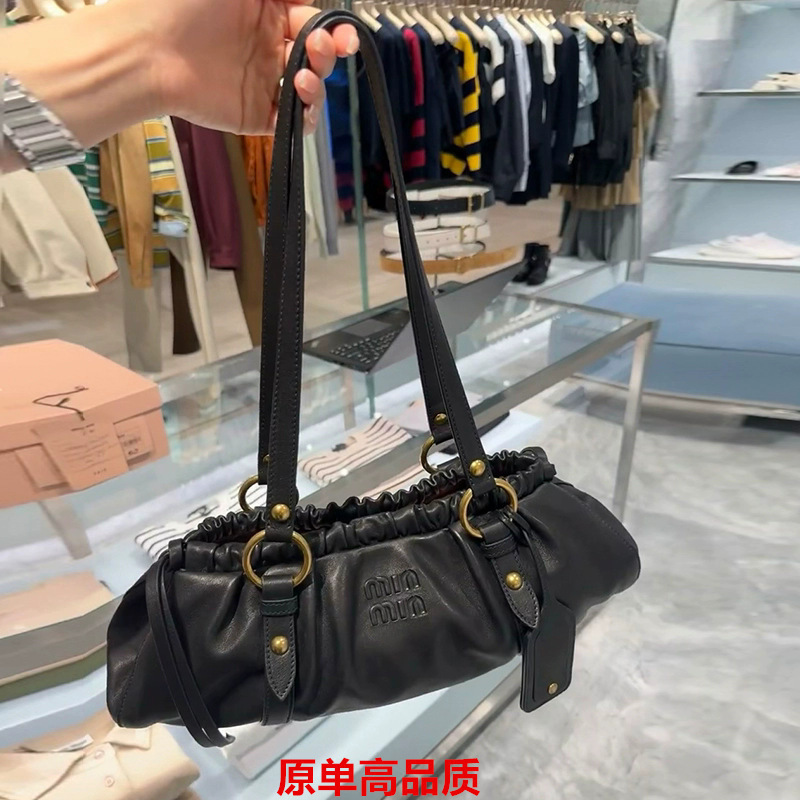2025 New Versatile Retro Hand-Carrying Wrist Miu Second-Hand Dumpling Bag Women's Crossbody Bag Women's Bag Genuine Leather Big Brand