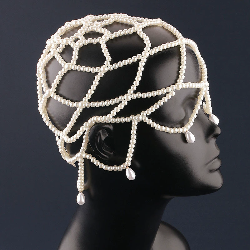 Fashionable hair accessory, chain from pearl for bride, hair mesh, (Cross-border trading), city style