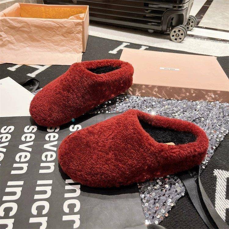 Thick-Soled Height-Increasing Furry Half-Slippers for Women, 2026 New Autumn and Winter Snow Boots, Fleece-Lined Closed-Toe Cotton Slippers for Women