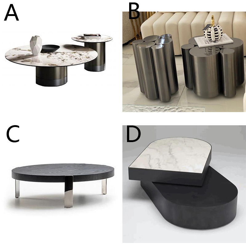 Creative, Simple, Modern, Light Luxury, Artistic Design, Black and White Solid Wood Oval Rotating Coffee Table Furniture Set