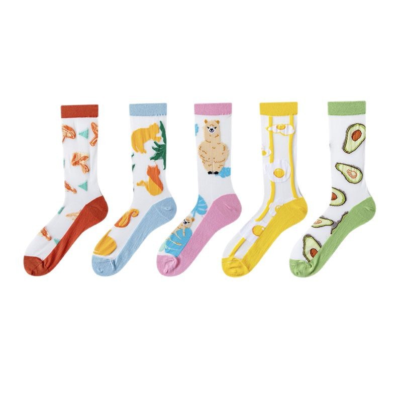 Venta al por mayor primavera y verano medias de vidrio personalizadas mujeres ins moda media-pantorrilla calcetines estilo universitario simples calcetines delgados