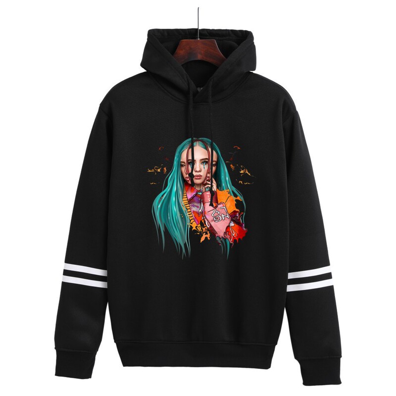 Billie Eilish autumn and winter fashion brand round neck pullover fleece-lined women's sweater