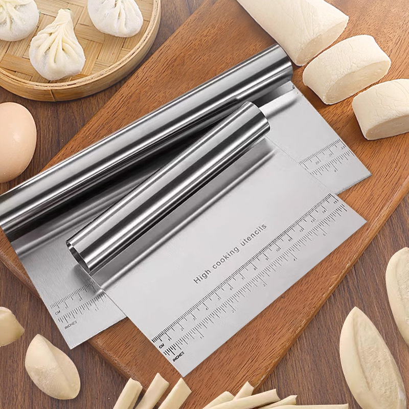 Stainless Steel Measuring Scraper, Flour Cutter, Kitchen Half-Moon Pizza Knife, Measured Dough & Cheung Fun Slicer