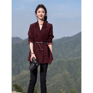 Ankola Red Suit Jacket Women's Autumn 2024 New Style Small Design Retro Waisted Suit Top