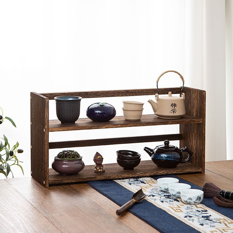 新中式桌面茶杯架实木小型博古架茶具茶叶罐收纳复古紫砂壶置物架