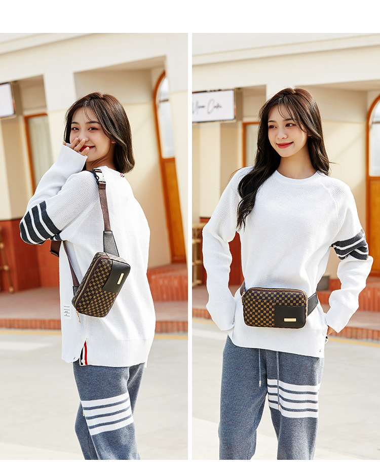 Zipper Closure Type Single Shoulder Strap Strap Type Women's Small All Seasons Pu Leather Printing Vintage Style Square Zipper Fanny Pack