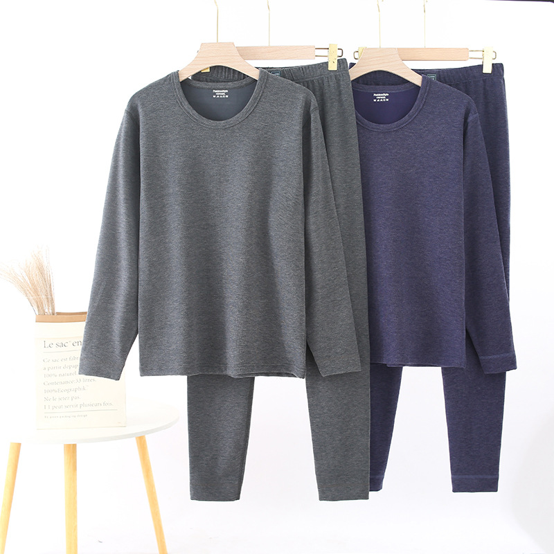 Autumn and Winter thermal underwear suit men's thick tight heating warm clothes seamless round neck body shaping autumn clothes long pants wholesale