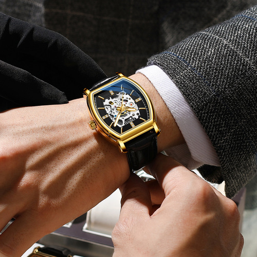 CHENXI/Morning barrel-shaped fully automatic mechanical watch men's hollow luminous waterproof mechanical watch