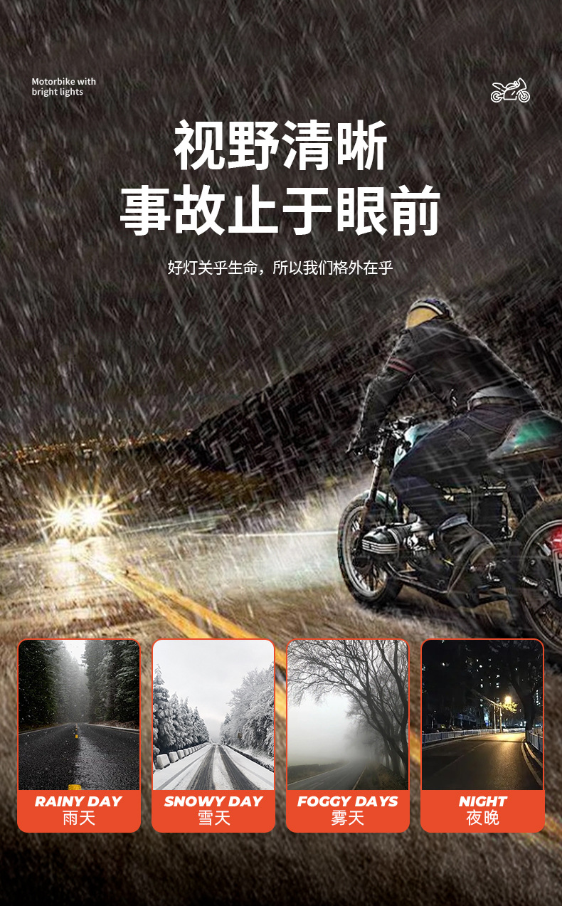 Motorcycle external LED headlight modification light, motorcycle front headlight modification spotlight, high-brightness high and low beam light