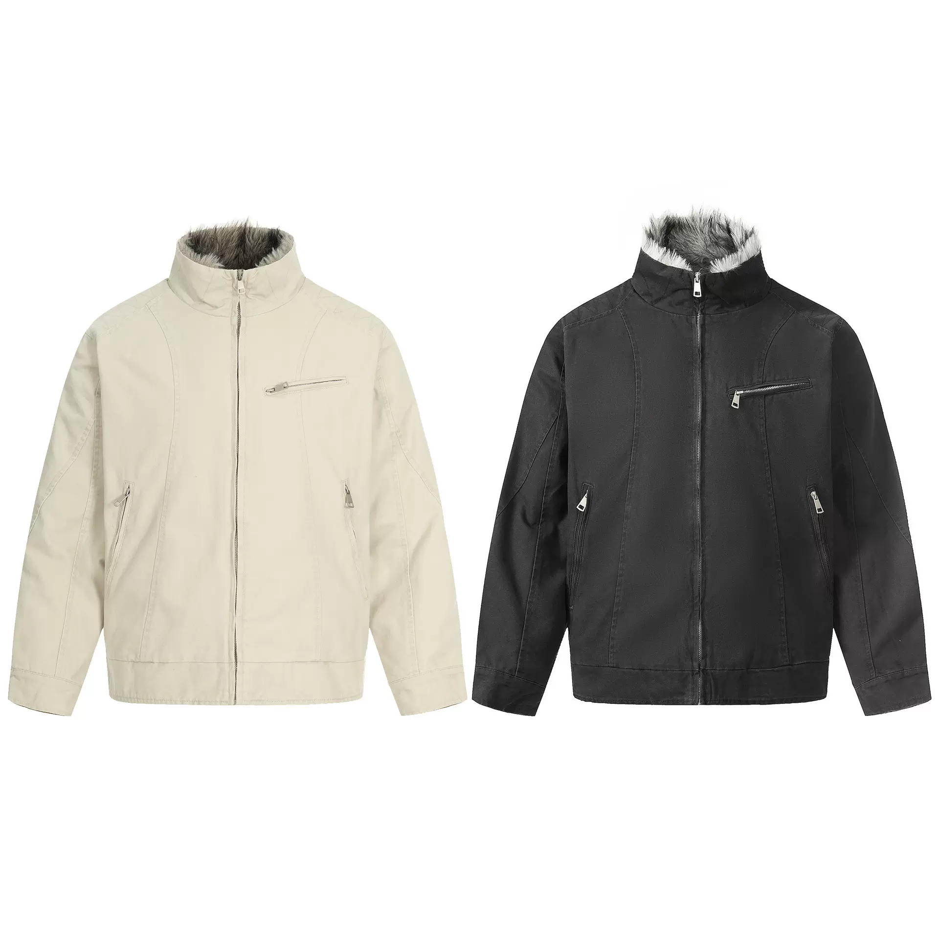 11KN美式复古哈灵顿夹克男女解构水洗座山雕宽松保暖毛领棉服外套