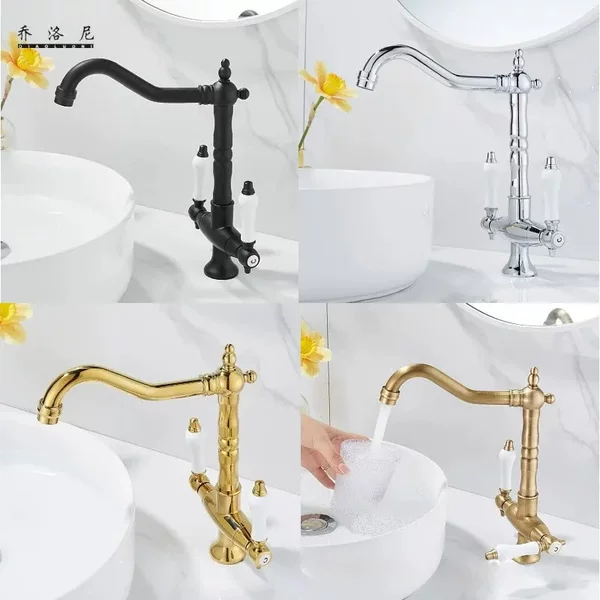 Cross-border export French all-copper retro I kitchen dish basin hot and cold rotating splash-proof faucet gold