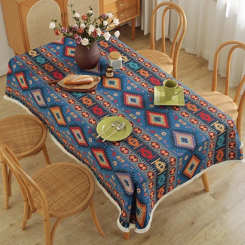 Thickened cotton and linen ethnic style fabric tablecloth Bohemian ins tablecloth tablecloth rectangular tassel cover