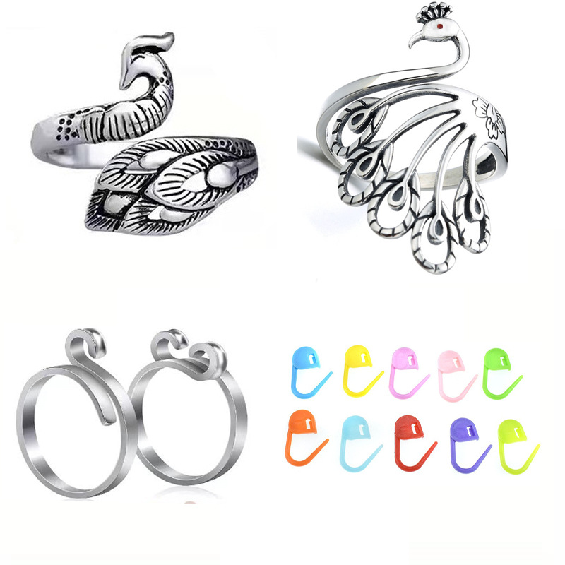 Ganchillo con hilo anillo cinta joyería gancho lana plata tailandesa apertura ajustable dedo índice tejido anillo de la cola con hebilla de marca