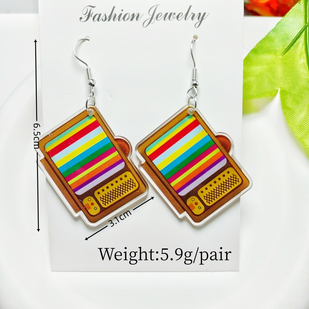 14g Weight Iron Ear Needle Material Drop Earrings Classification 1 Pair Quantity Holiday, Daily Occasion Acrylic Material Printing, Color Block, Rubik'S Cube Pattern Women's Gender Stoving Varnish Design Novelty Style 1 Pair Novelty Printing Color Block Rubik'S Cube Stoving Varnish Arylic Drop Earrings 31