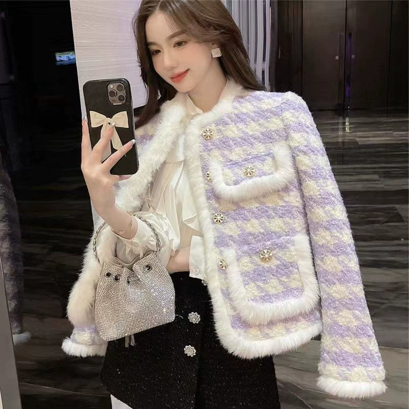 Демисезонная стеганая шерстяная куртка с пухом, стиль Chanel, увеличенная толщина