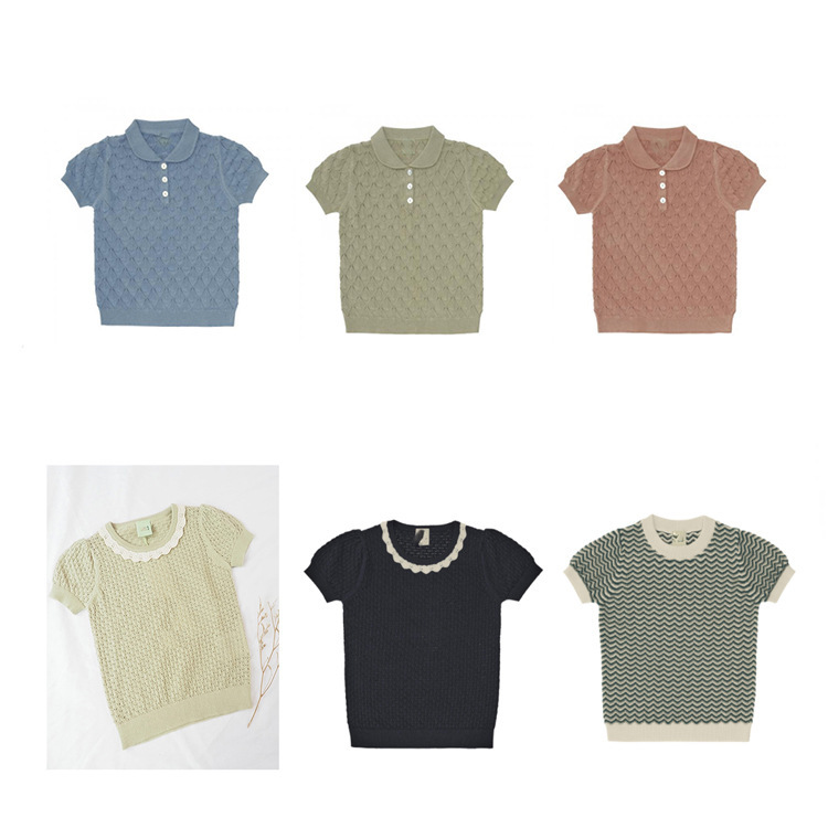 2022 Spring and Summer New Style Soft Cotton Hollow-Out Polo Knit Top for Boys and Girls with Puff Sleeves and Breathable Cotton 2022 Spring and Summer New Style Soft Cotton Hollow-Out Polo Knit Top for Boys and Girls with Puff Sleeves and Breathable Cotton