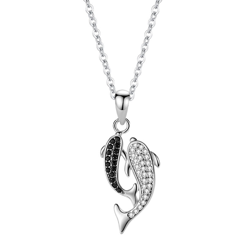 S925 plata esterlina doble peces delfín colgante moda ins estilo permanecer juntos por el resto de la vida animal joyería de plata llena de diamantes regalo de la muchacha