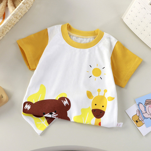 Summer New Children's T-shirt Short Sleeve Pure Cotton Half Sleeve Boys and Girls Children Single Piece Baby Sweatshirt Factory Wholesale